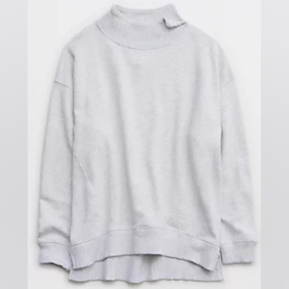 🆕️NWT Aerie Down-to-Earth Oversized Mockneck Sweatshirt in 'Light Heather Gray'